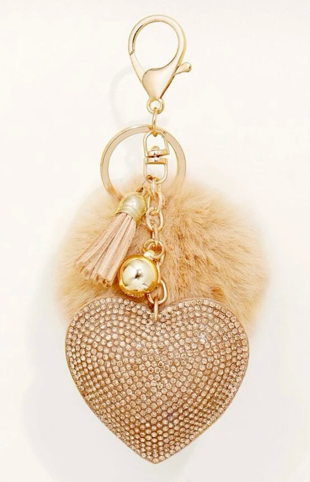 Large Fluffy Keyring/Bag Charm with Diamante Heart