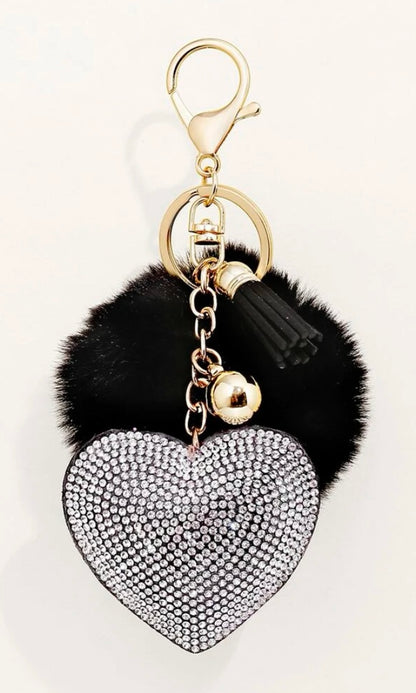Large Fluffy Keyring/Bag Charm with Diamante Heart
