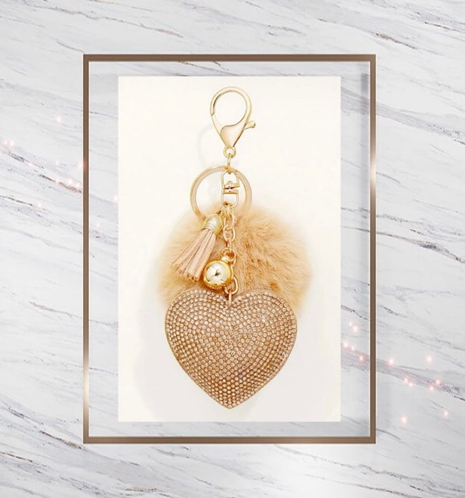 Large Fluffy Keyring/Bag Charm with Diamante Heart