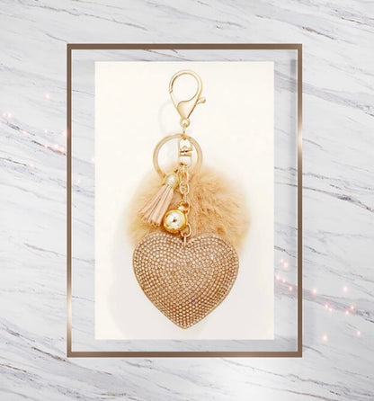 Large Fluffy Keyring/Bag Charm with Diamante Heart